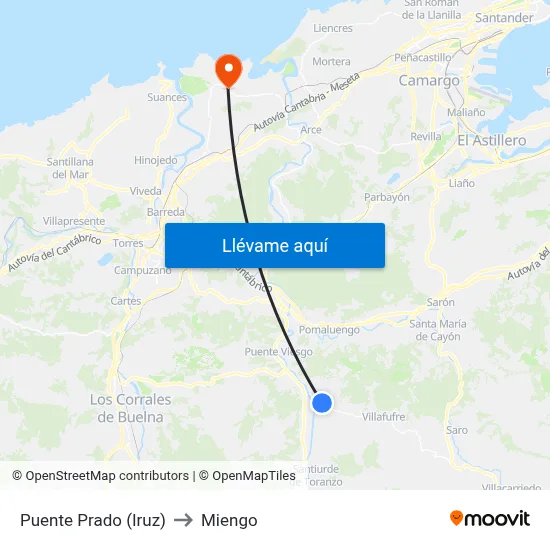 Puente Prado (Iruz) to Miengo map