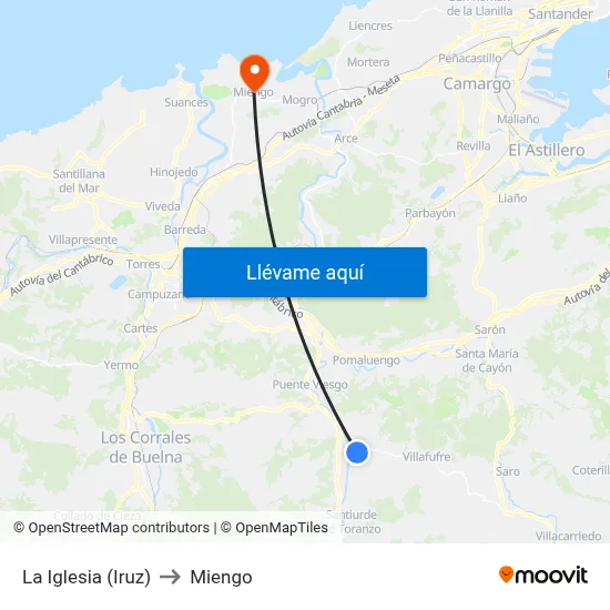 La Iglesia (Iruz) to Miengo map