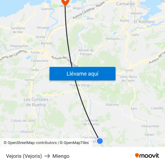 Vejoris (Vejoris) to Miengo map