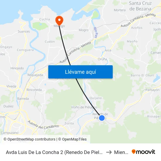 Avda Luis De La Concha 2 (Renedo De Pielagos) to Miengo map