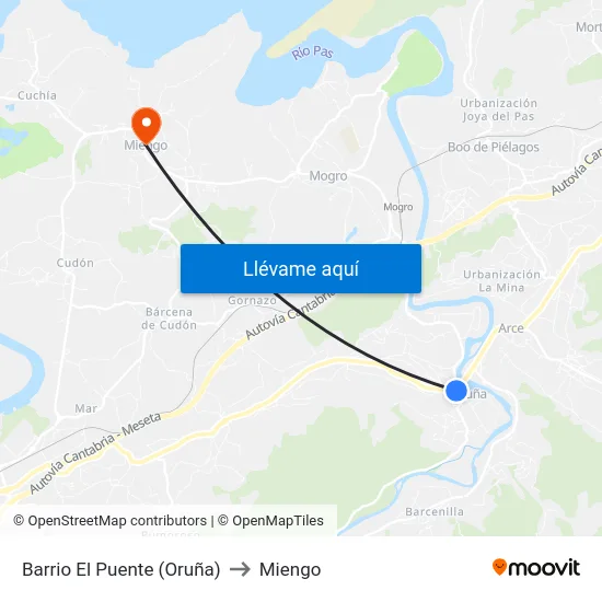 Barrio El Puente (Oruña) to Miengo map