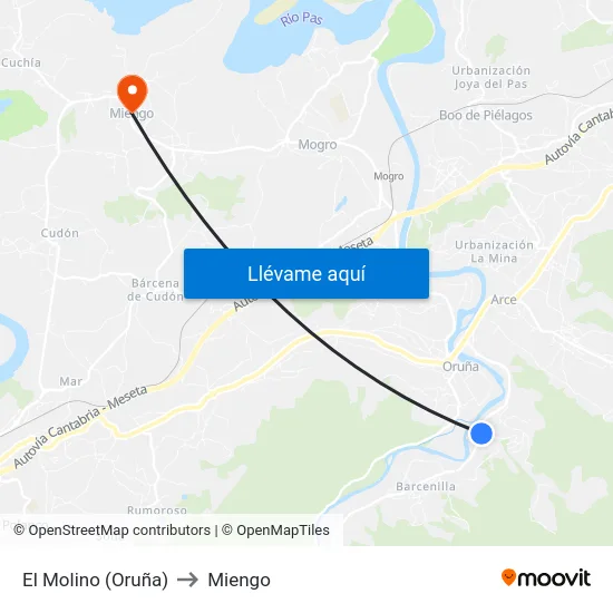 El Molino (Oruña) to Miengo map
