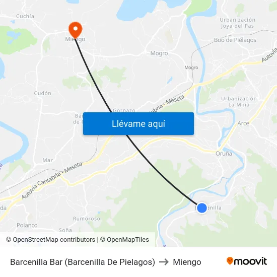 Barcenilla Bar (Barcenilla De Pielagos) to Miengo map