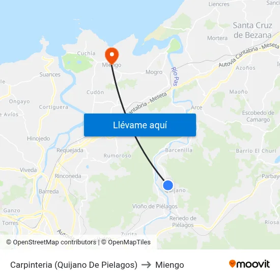 Carpinteria (Quijano De Pielagos) to Miengo map