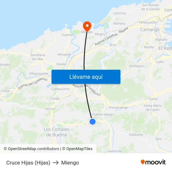 Cruce Hijas (Hijas) to Miengo map