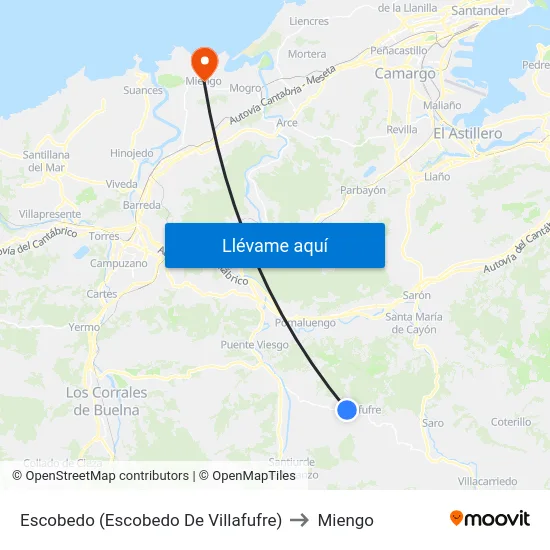 Escobedo (Escobedo De Villafufre) to Miengo map