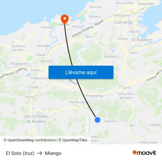 El Soto (Iruz) to Miengo map