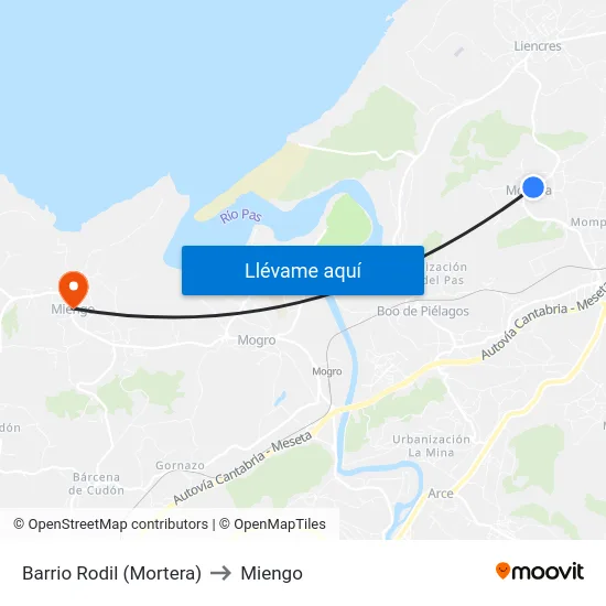 Barrio Rodil (Mortera) to Miengo map