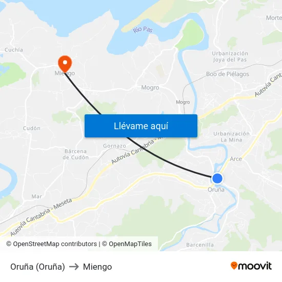 Oruña (Oruña) to Miengo map