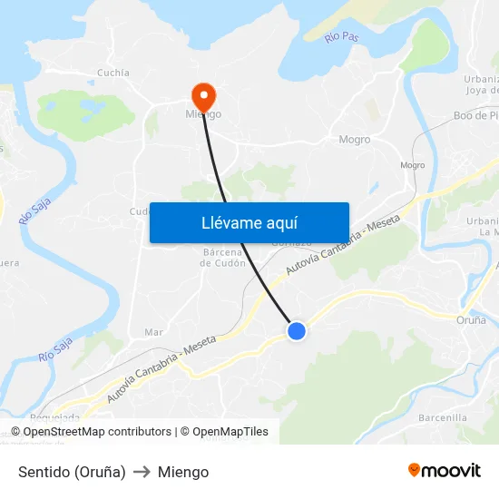 Sentido (Oruña) to Miengo map