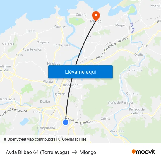 Avda Bilbao 64 (Torrelavega) to Miengo map