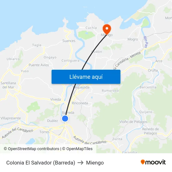 Colonia El Salvador (Barreda) to Miengo map