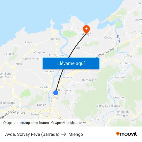 Avda. Solvay Feve (Barreda) to Miengo map