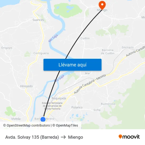 Avda. Solvay 135 (Barreda) to Miengo map