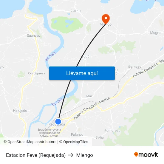 Estacion Feve (Requejada) to Miengo map