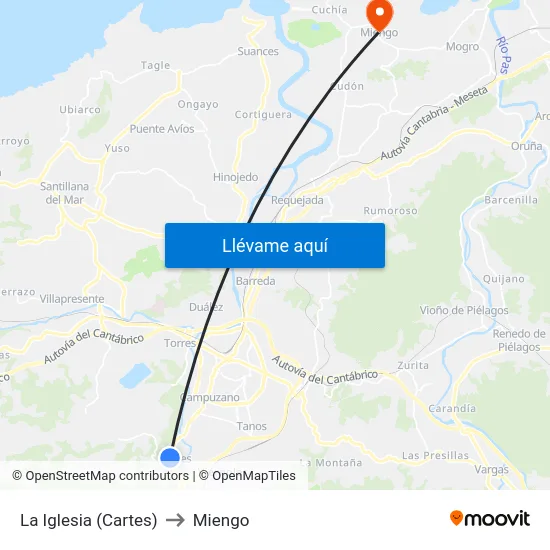 La Iglesia (Cartes) to Miengo map