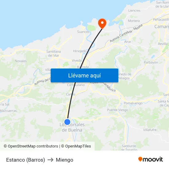 Estanco (Barros) to Miengo map