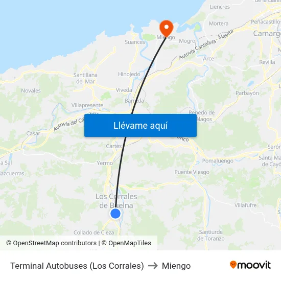 Terminal Autobuses (Los Corrales) to Miengo map