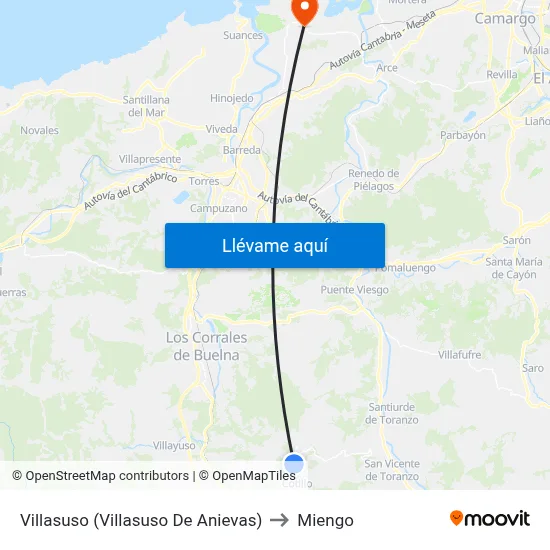 Villasuso (Villasuso De Anievas) to Miengo map