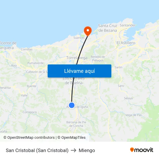 San Cristobal (San Cristobal) to Miengo map