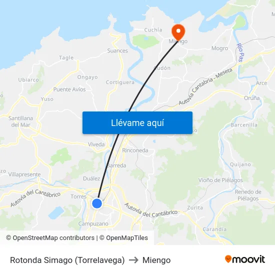 Rotonda Simago (Torrelavega) to Miengo map
