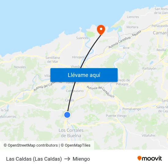 Las Caldas (Las Caldas) to Miengo map