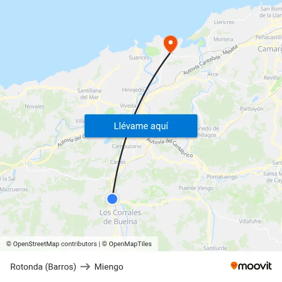 Rotonda (Barros) to Miengo map
