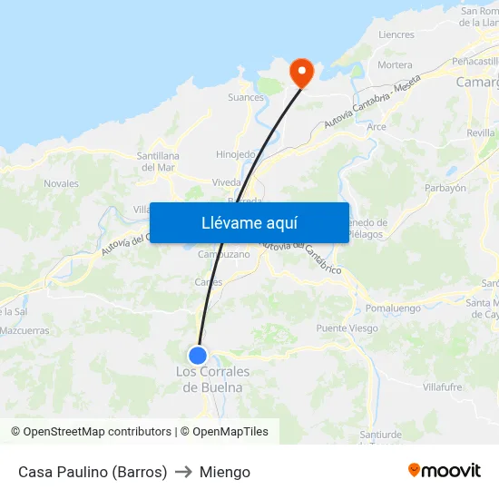 Casa Paulino (Barros) to Miengo map