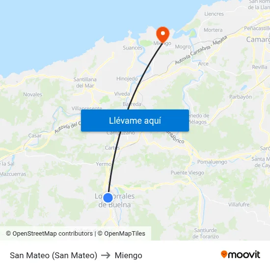 San Mateo (San Mateo) to Miengo map