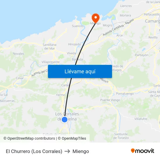El Churrero (Los Corrales) to Miengo map