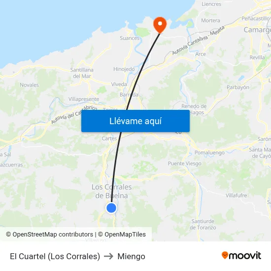 El Cuartel (Los Corrales) to Miengo map