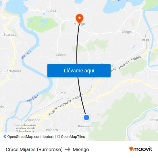 Cruce Mijares (Rumoroso) to Miengo map