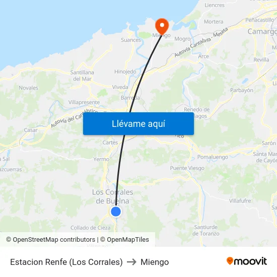 Estacion Renfe (Los Corrales) to Miengo map