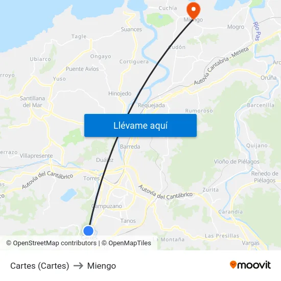 Cartes (Cartes) to Miengo map