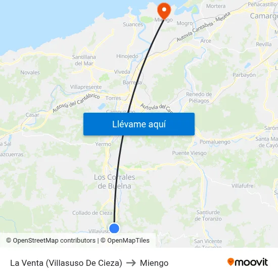 La Venta (Villasuso De Cieza) to Miengo map