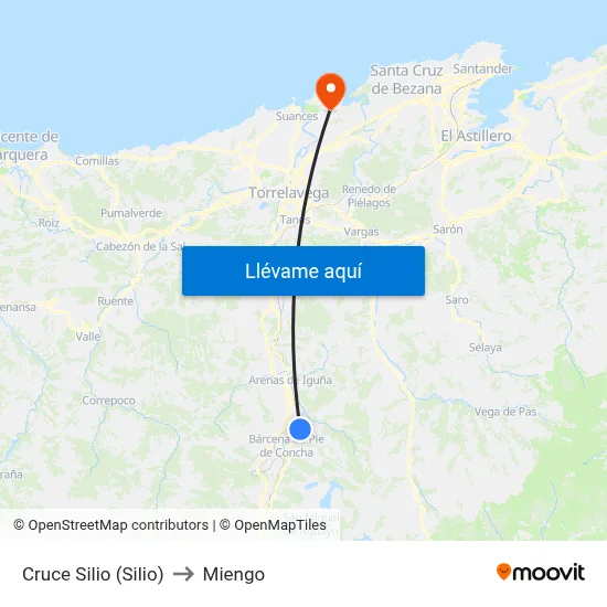 Cruce Silio (Silio) to Miengo map