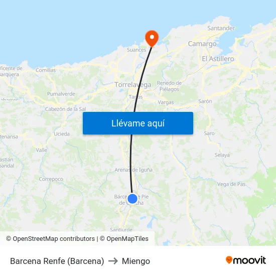Barcena Renfe (Barcena) to Miengo map