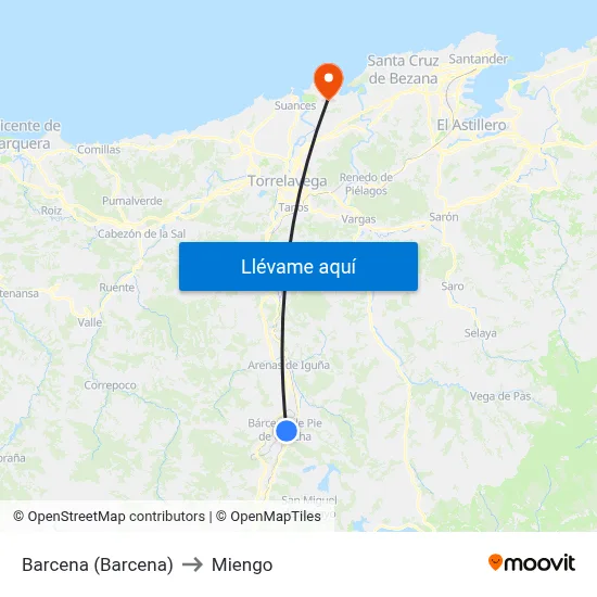 Barcena (Barcena) to Miengo map