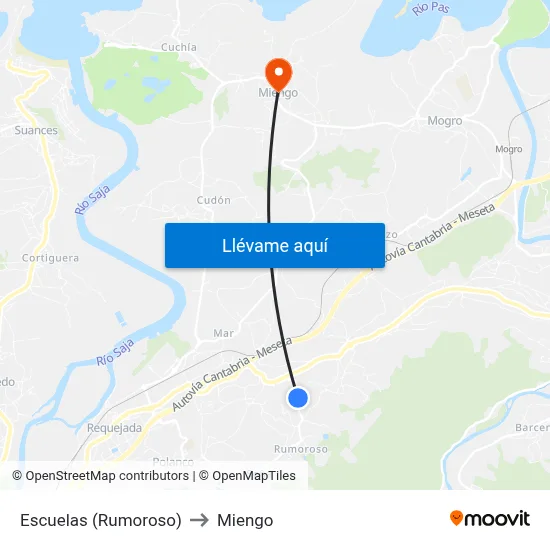Escuelas (Rumoroso) to Miengo map