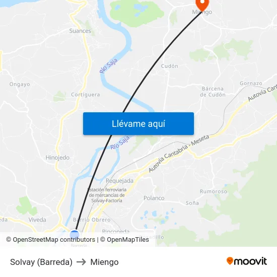 Solvay (Barreda) to Miengo map