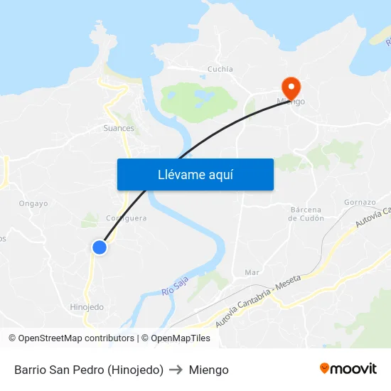 Barrio San Pedro (Hinojedo) to Miengo map