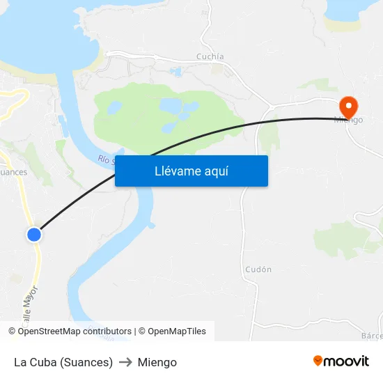 La Cuba (Suances) to Miengo map