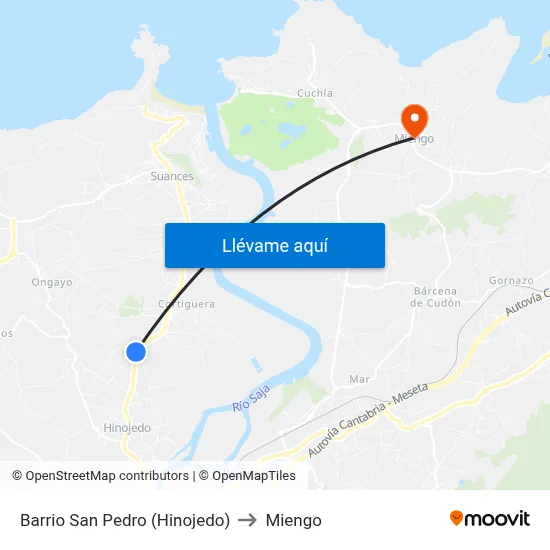 Barrio San Pedro (Hinojedo) to Miengo map