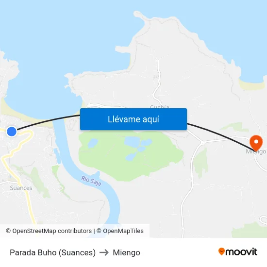 Parada Buho (Suances) to Miengo map