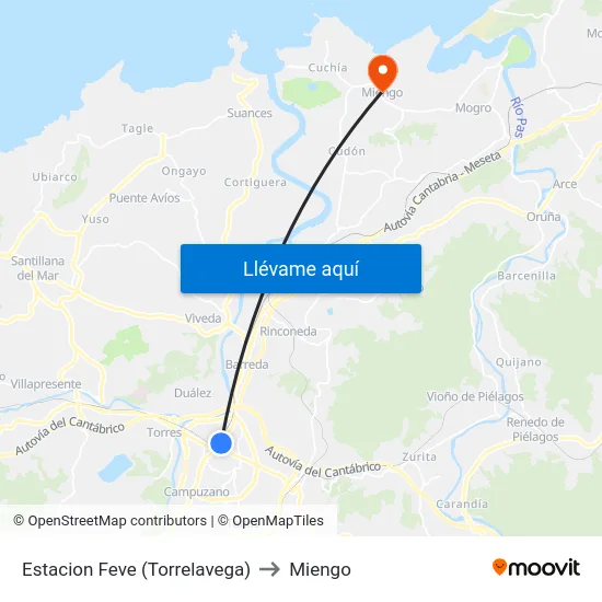Estacion Feve (Torrelavega) to Miengo map