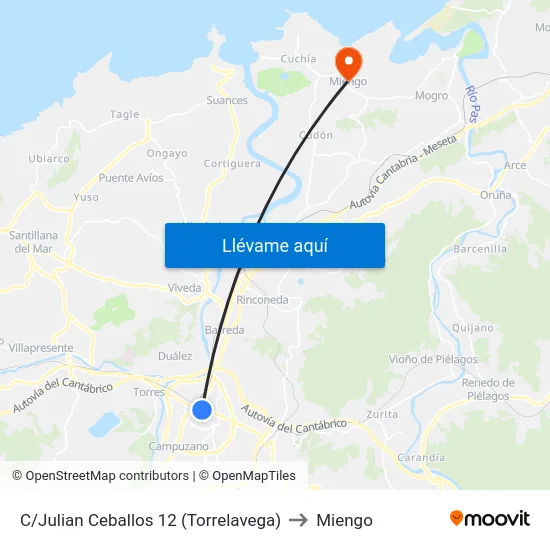C/Julian Ceballos 12 (Torrelavega) to Miengo map