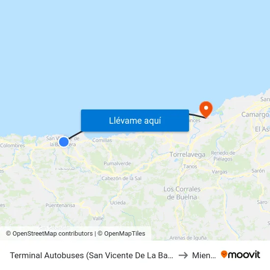 Terminal Autobuses (San Vicente De La Barquera) to Miengo map