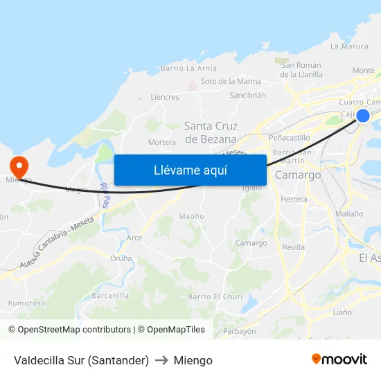Valdecilla Sur (Santander) to Miengo map