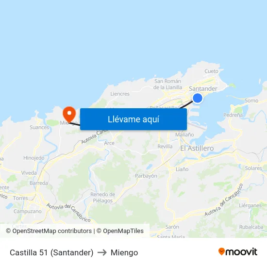 Castilla 51 (Santander) to Miengo map