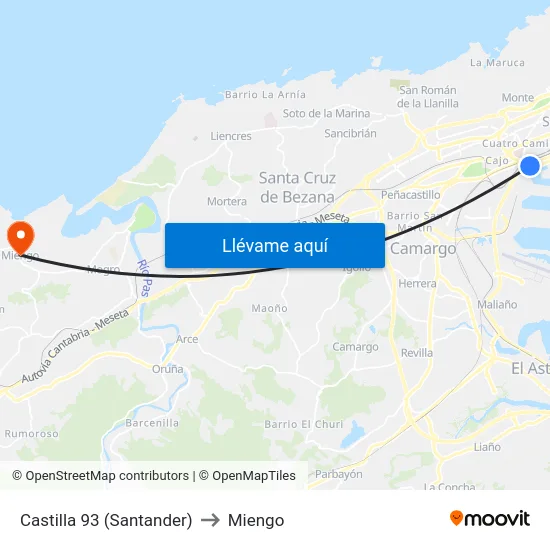 Castilla 93 (Santander) to Miengo map